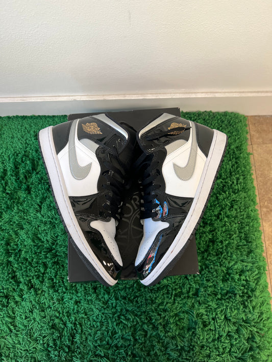 Used Jordan 1 Mid SE Paten Black White Metallic Silver Metallic Gold (Men’s)