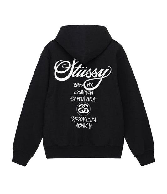 Stussy World Tour Zip Up Hoodie Black