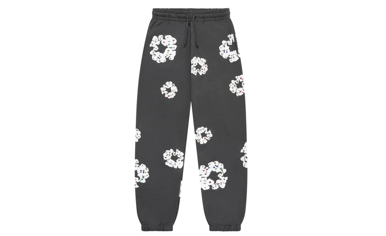 Denim Tears Rhinestone Cotton Wreath Sweatpants Vintage Black