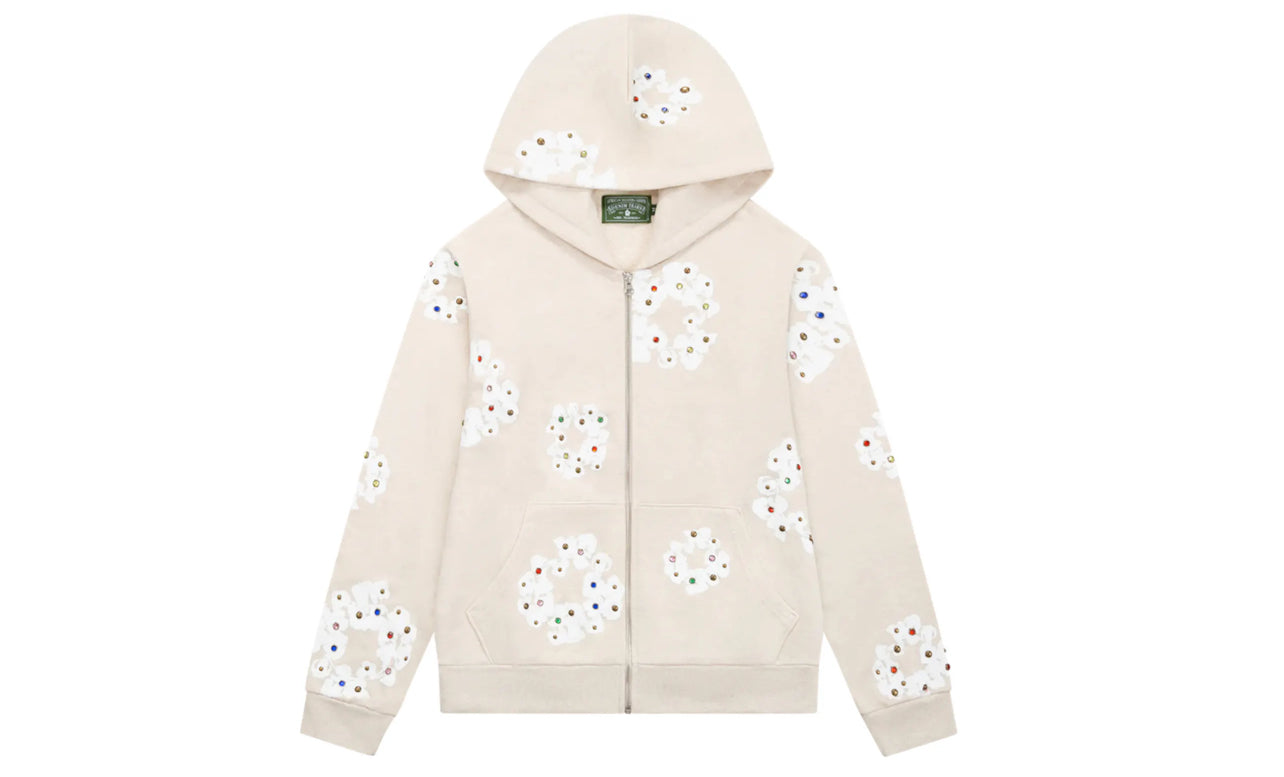 Denim Tears Rhinestone Cotton Wreath Zip Hoodie Oatmeal