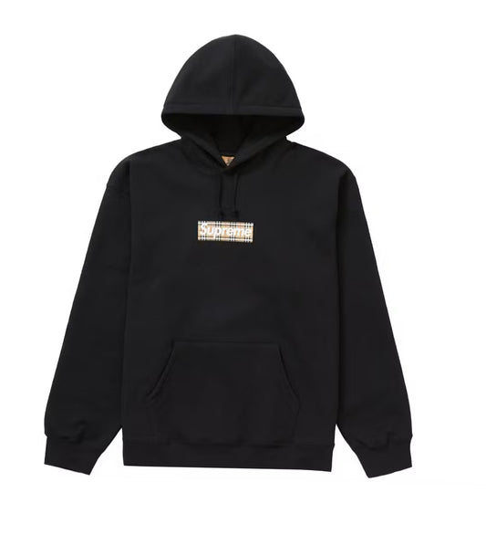 Supreme Burberry Box Logo Hooded Sweatshirt Black