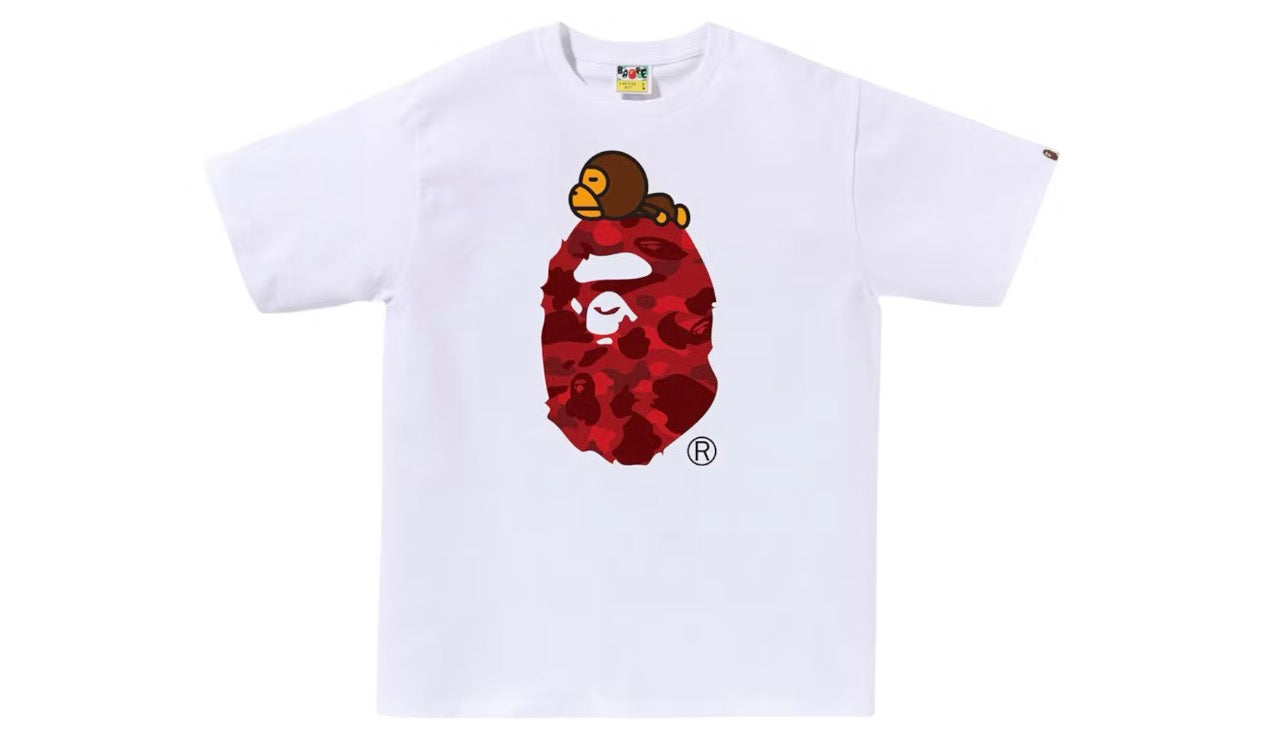 Bape Color Camo Milo On Big Ape Head Tee White Red