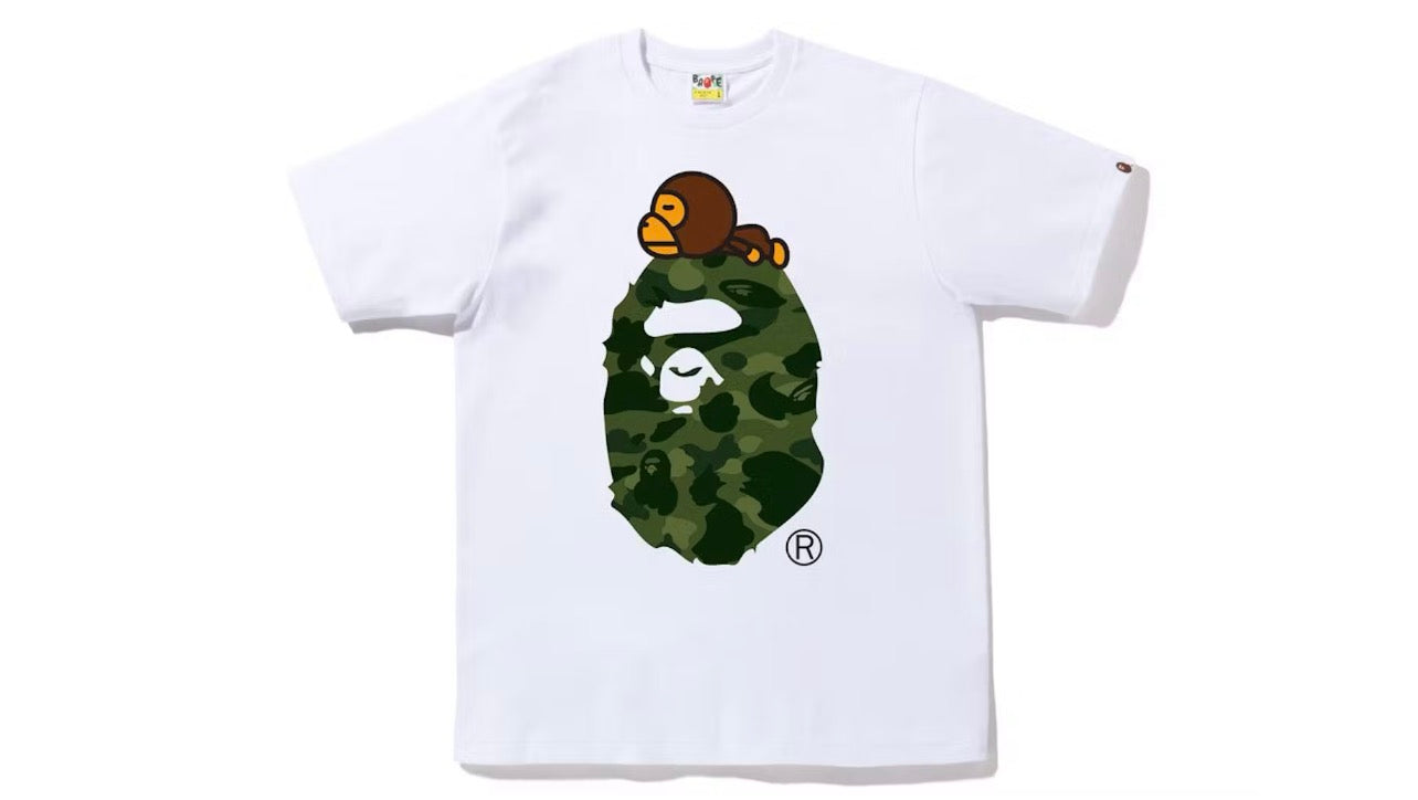 Bape Color Camo Milo On Big Ape Head Tee White Green
