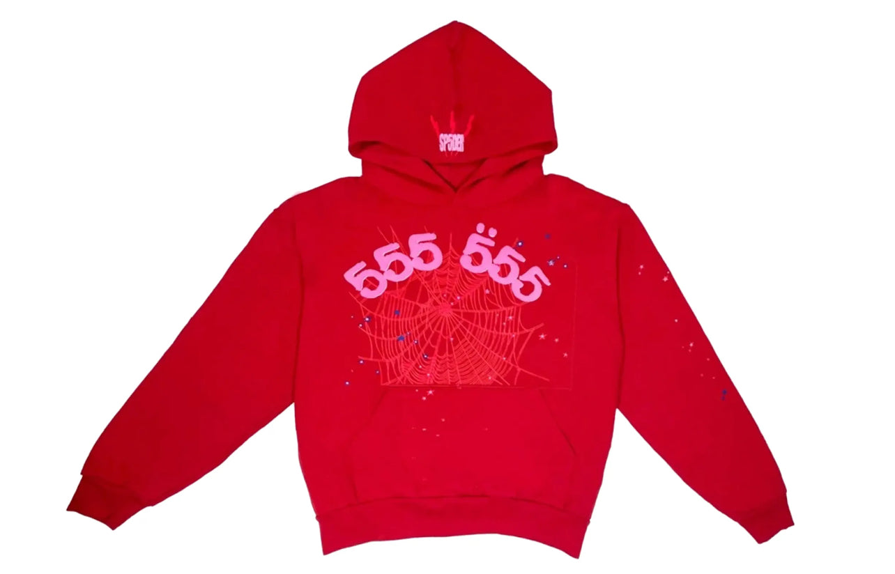 Sp5der Worldwide Red Angel Number 555 Hoodie Red