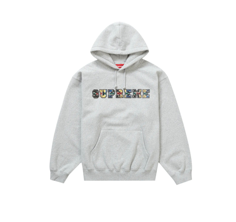 Supreme Collegiate Patchwork Leather Hoodie Heather Grey
