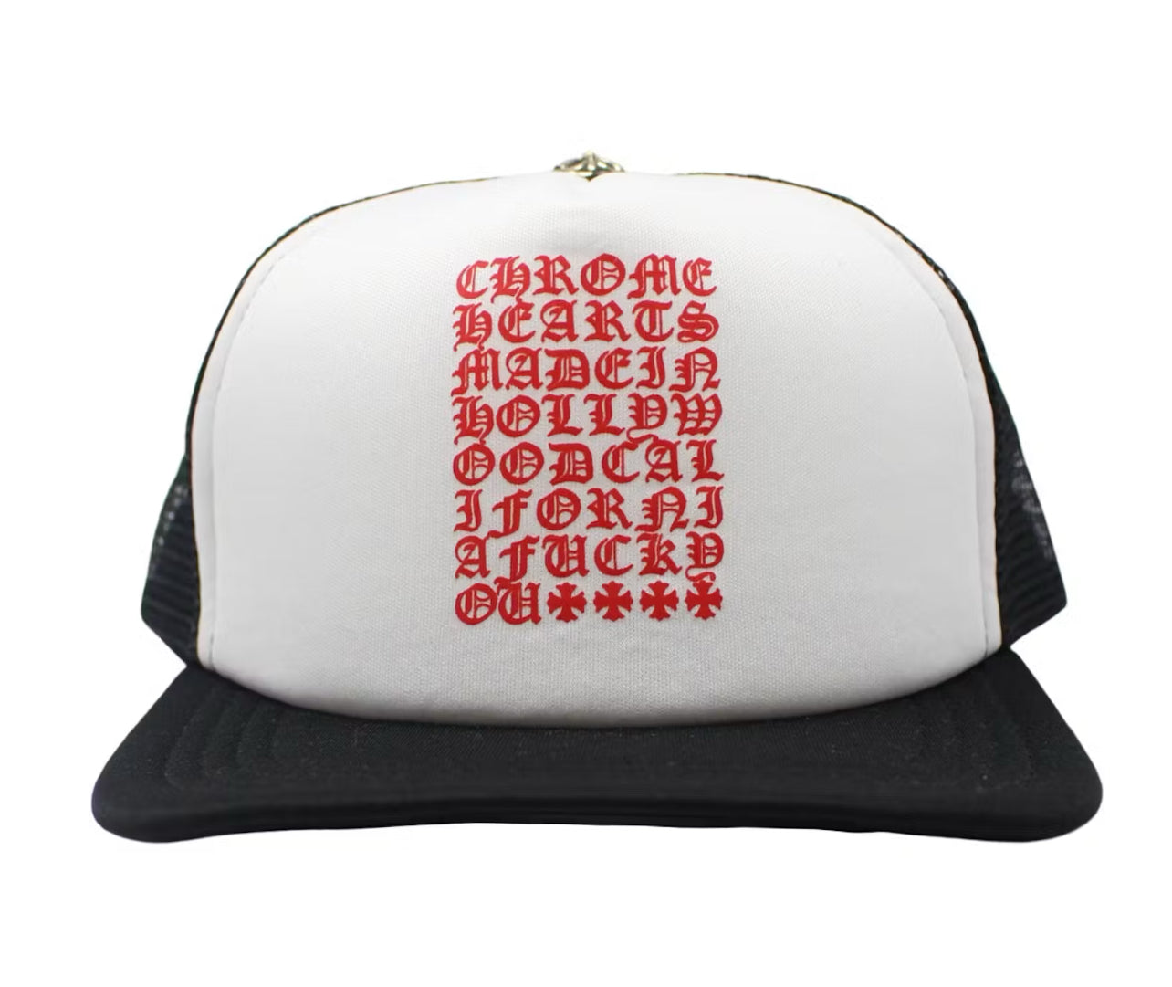 Chrome Hearts Eyechart Trucker Hat Black/White/Red