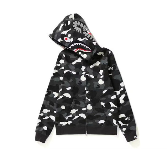 Bape City Camo Shark WGM Full Zip Hoodie Black