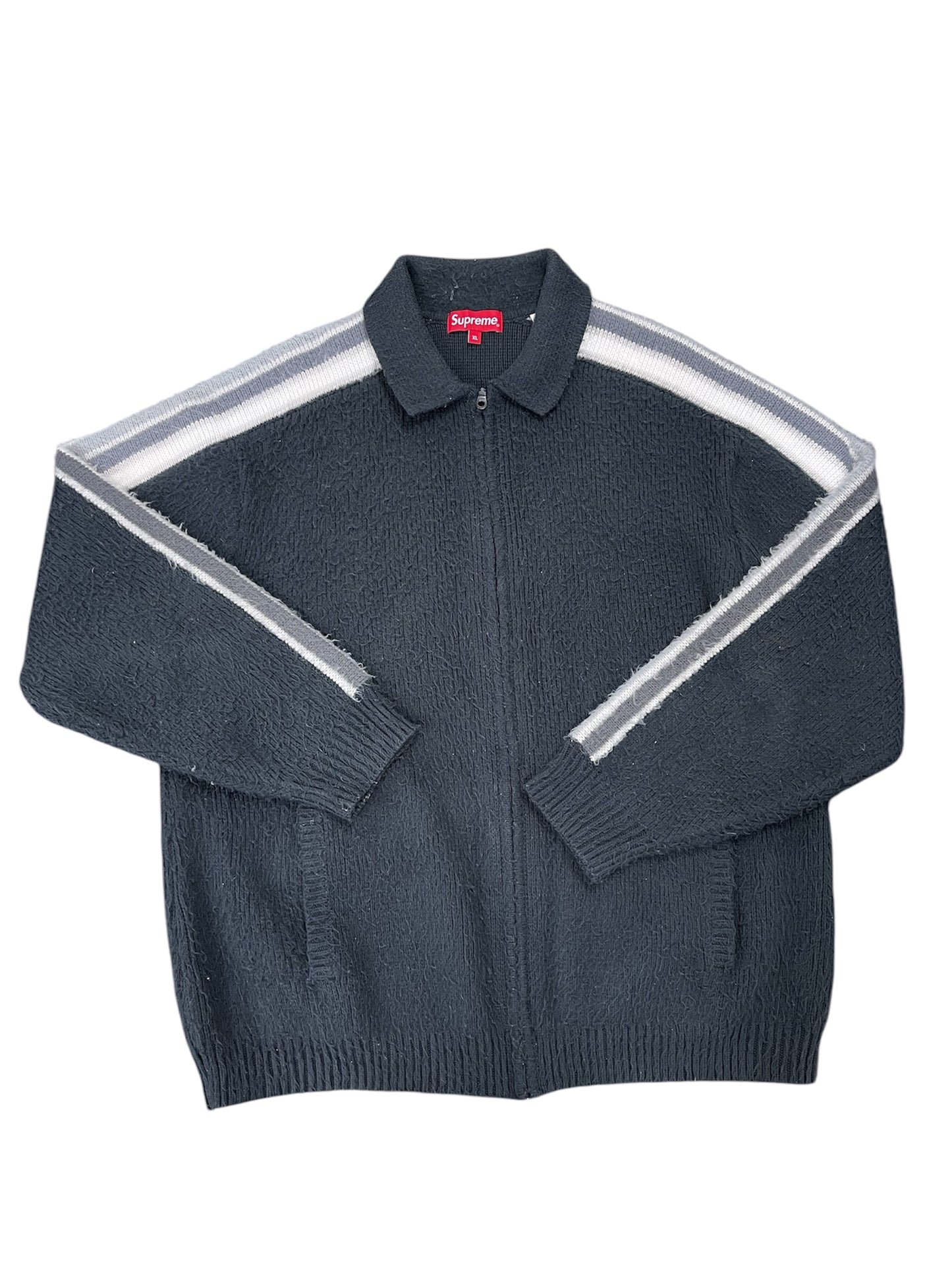 Used Supreme Sleeve Stripe Zip Up Sweater Black