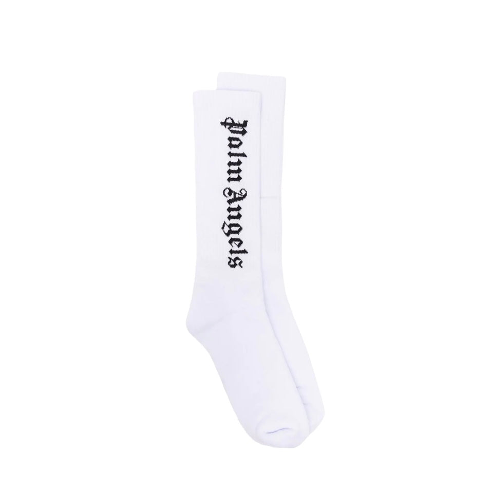 Palm Angels Gothic Intarsia Logo Socks White