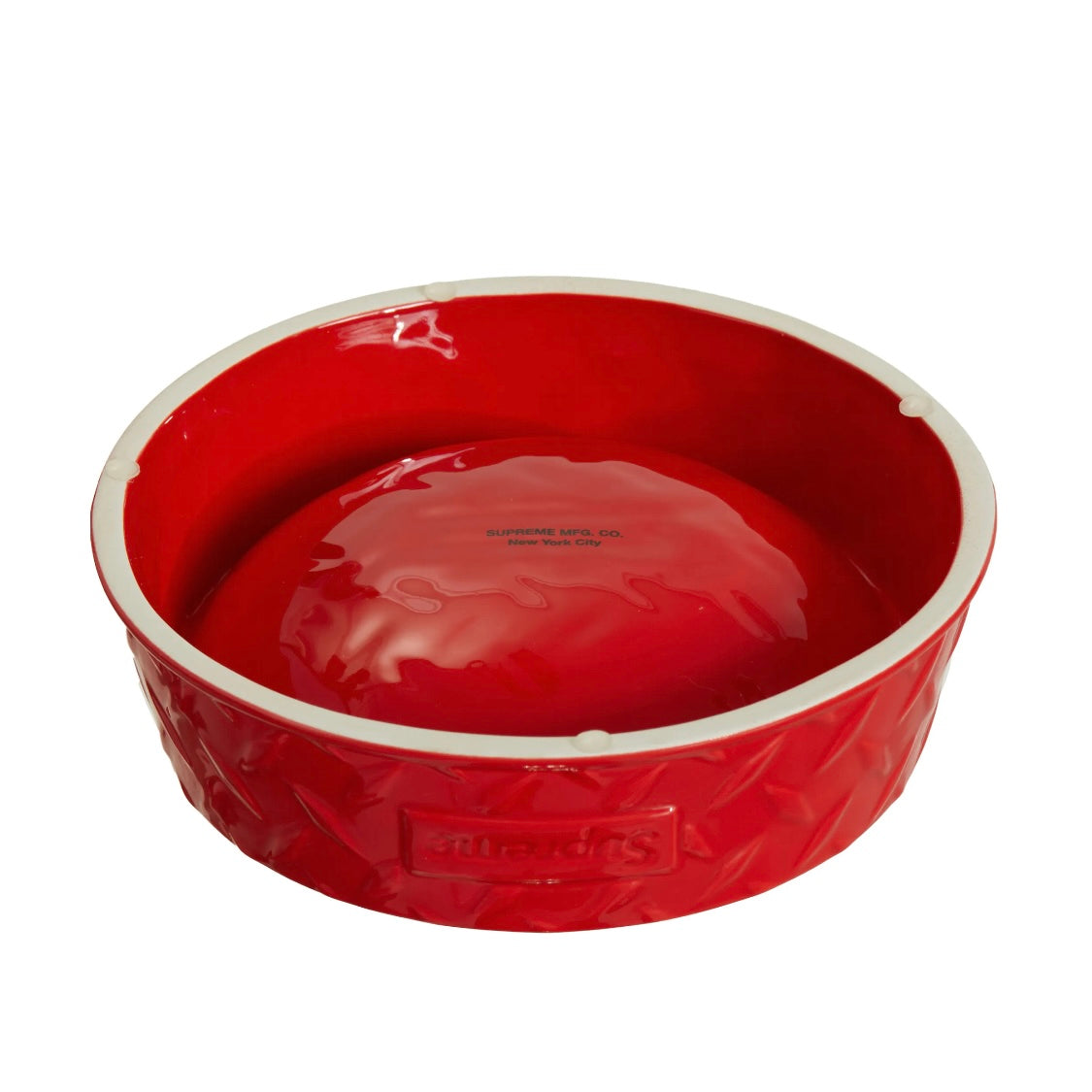 Supreme Diamond Plate Dog Bowl Red
