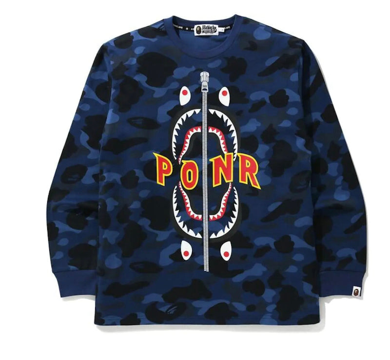 Bape Color Camo PONR Shark L/S Long Sleeve Navy – TG Sneaks LLC