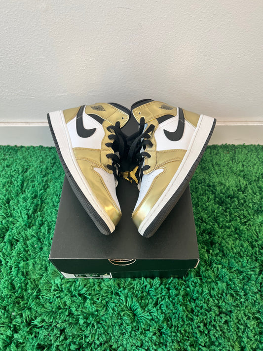 Used Jordan 1 Mid Metallic Gold Black White (Youth)