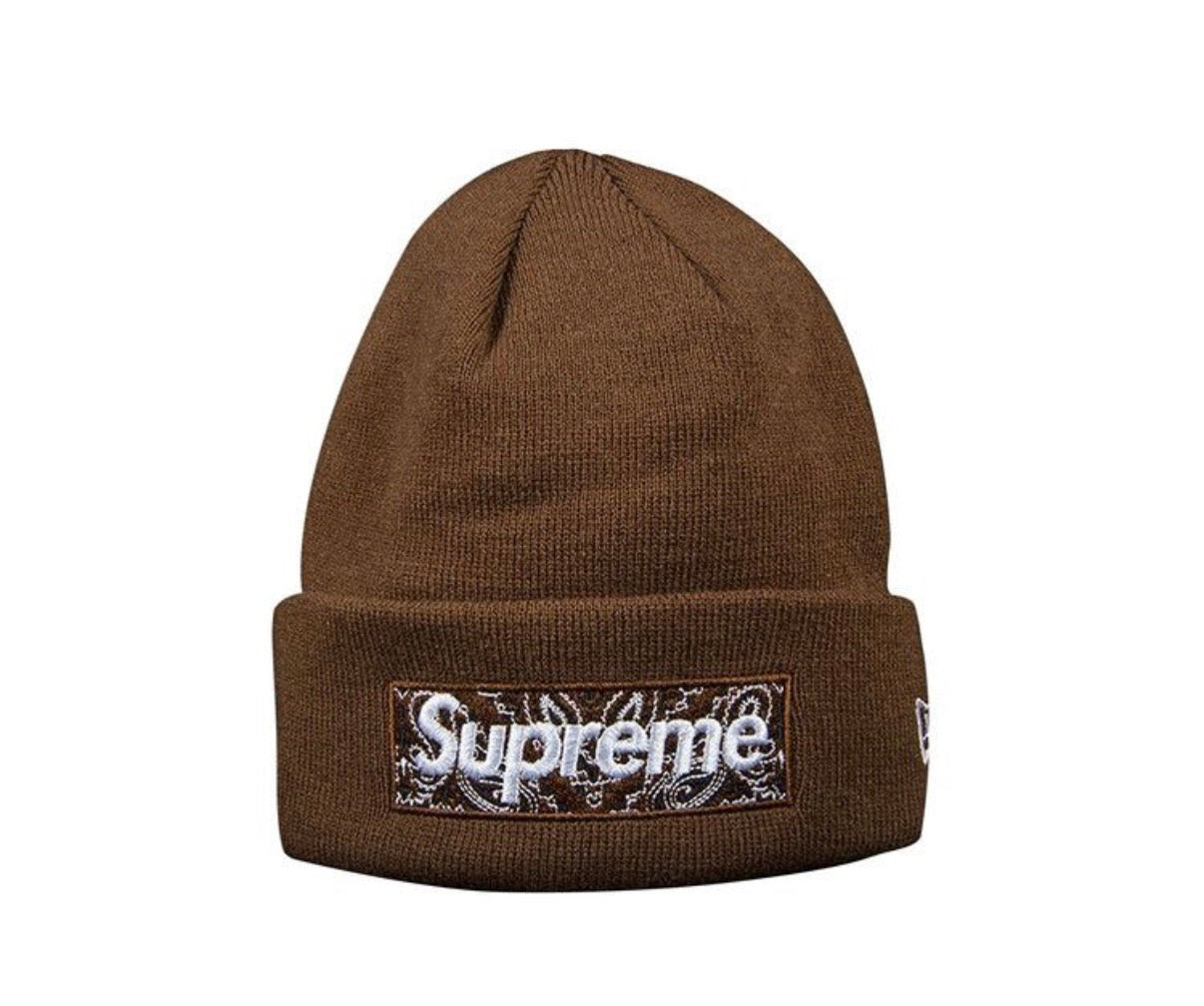 Supreme × New Era Bandana Box Logo Beanie FW19 Dark Brown
