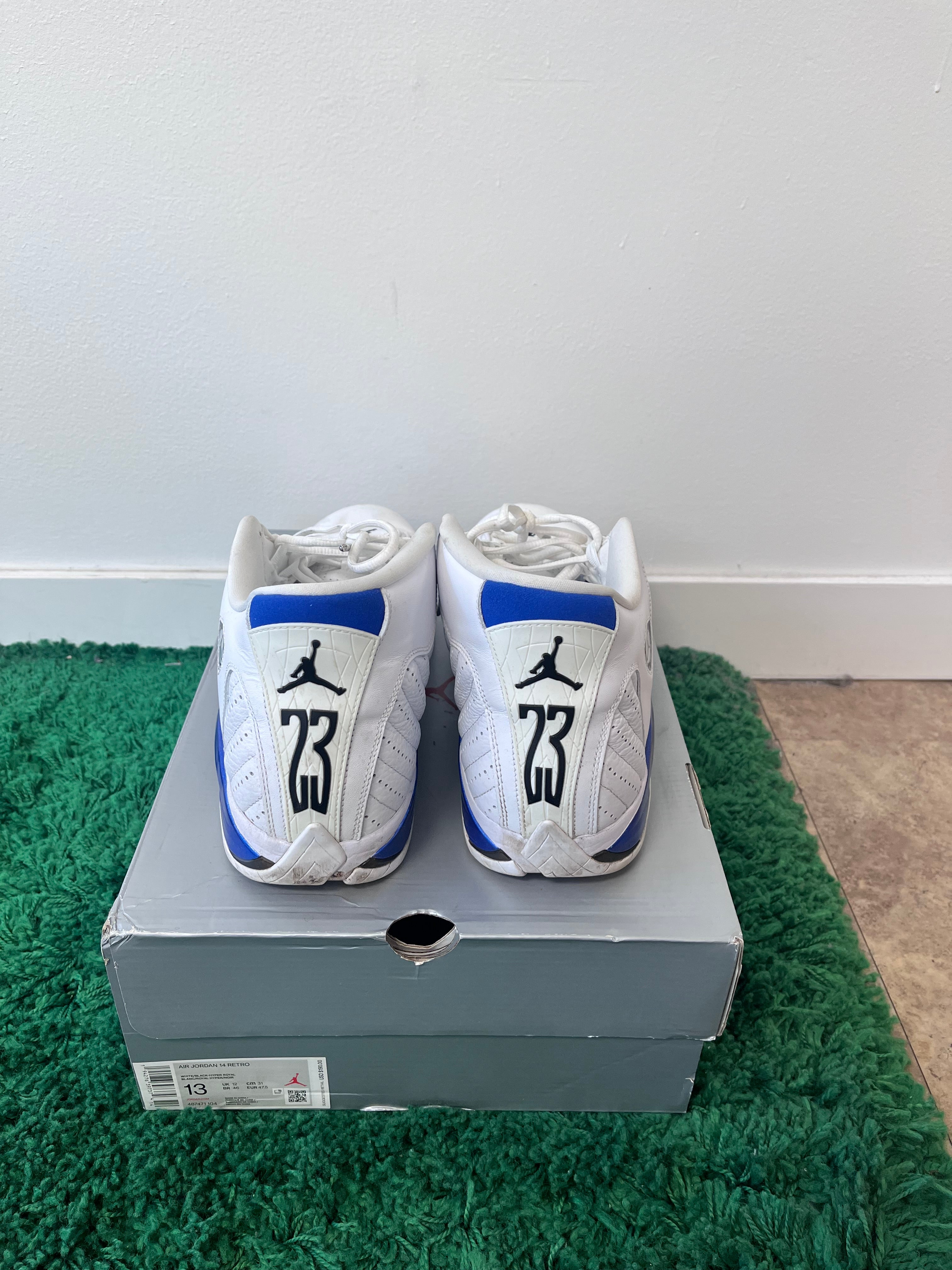 USED Jordan 14 Retro White Hyper Royal