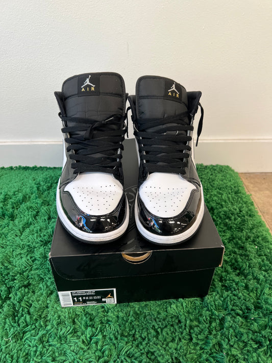 Used Jordan 1 Mid SE Paten Black White Metallic Silver Metallic Gold (Men’s)