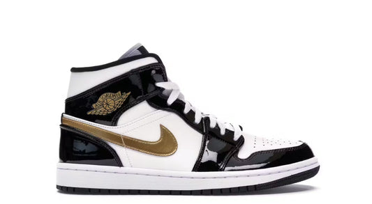 Jordan 1 Mid Patent Black White Gold (Men’s)