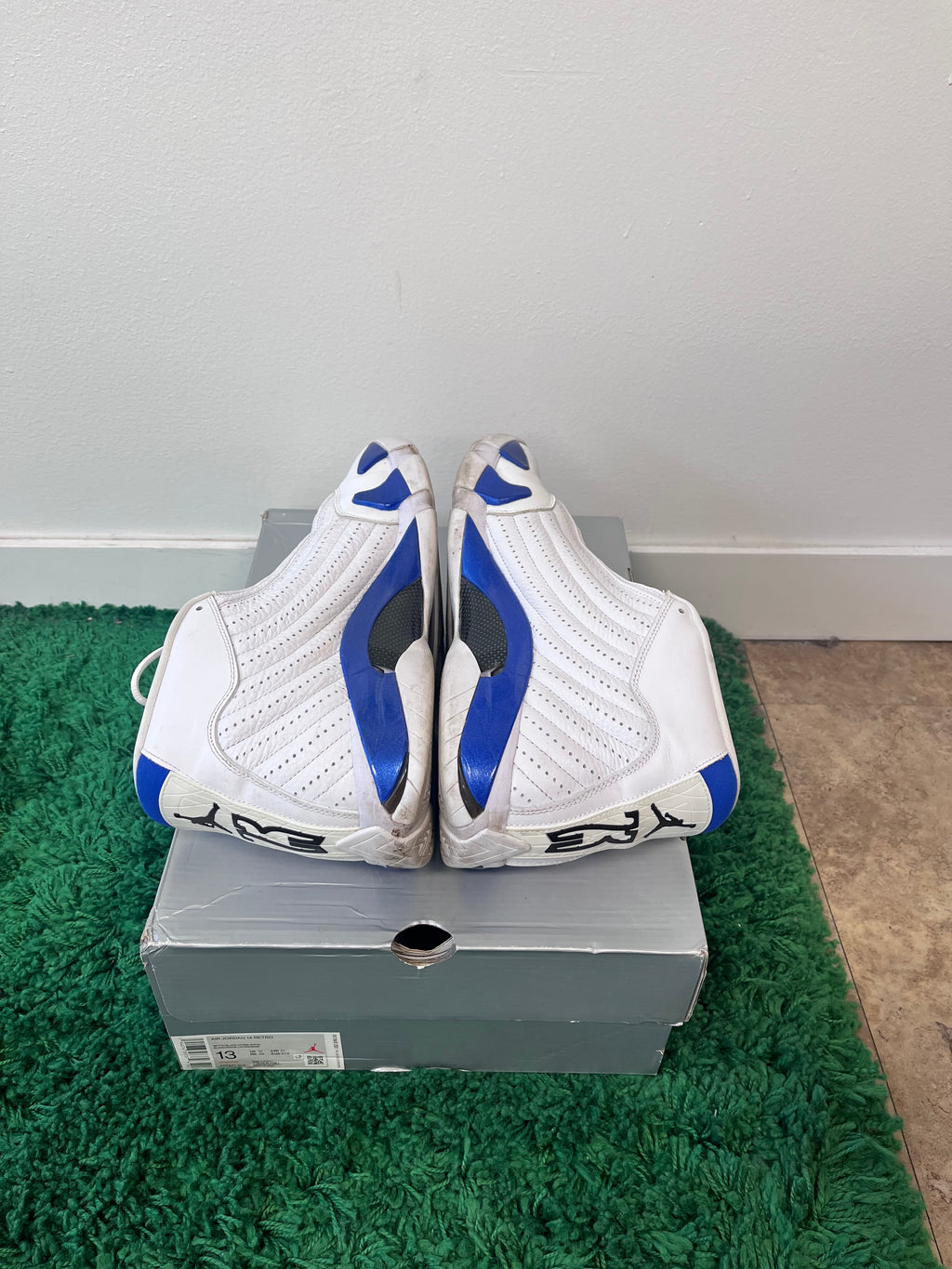 USED Jordan 14 Retro White Hyper Royal