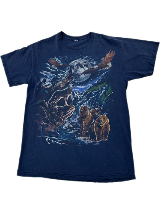 Vintage animal moon T-Shirt Blue