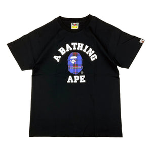 Bape Logo Check College Tee Black Blue