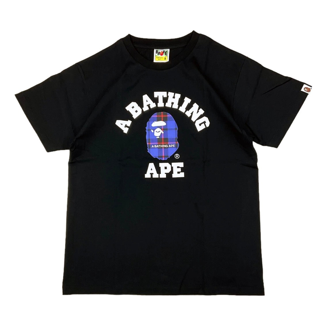 Bape Logo Check College Tee Black Blue