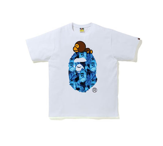 Bape Flame Milo On Big Ape Tee White/Blue