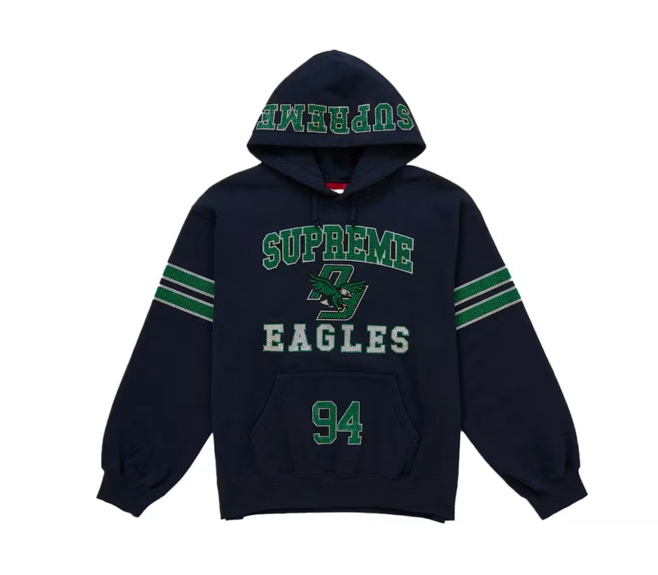 Supreme Rhinestone Eagle Hooded Sweatshirt Navy