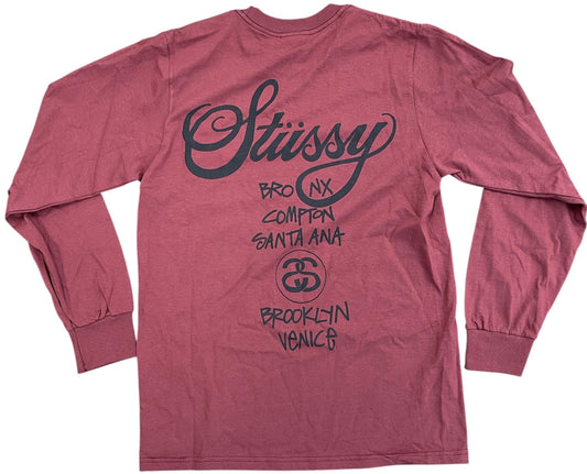 Stussy World Tour LS Tee Burgundy