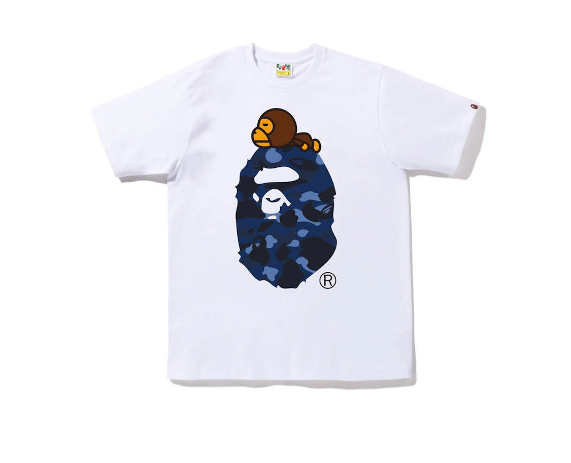 Bape Color Camo Milo On Big Ape Tee White/Navy