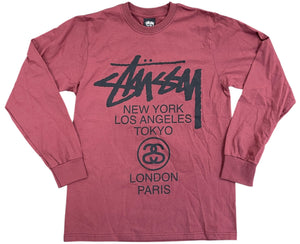Stussy World Tour LS Tee Burgundy