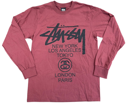 Stussy World Tour LS Tee Burgundy