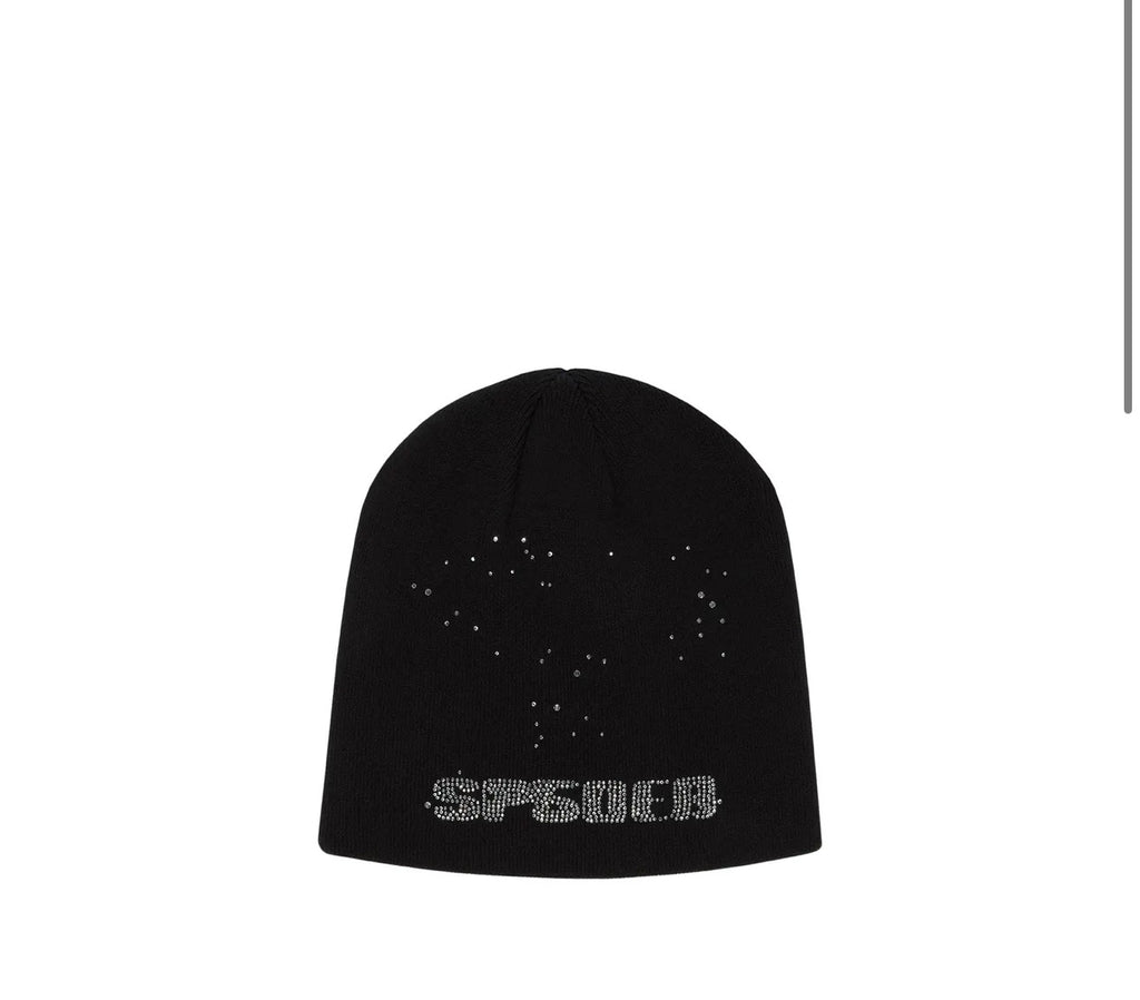 Sp5der Worldwide Rhinestone Web Skully Black Beanie