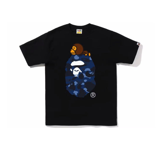 Bape Color Camo Milo On Big Ape Tee Black/Navy