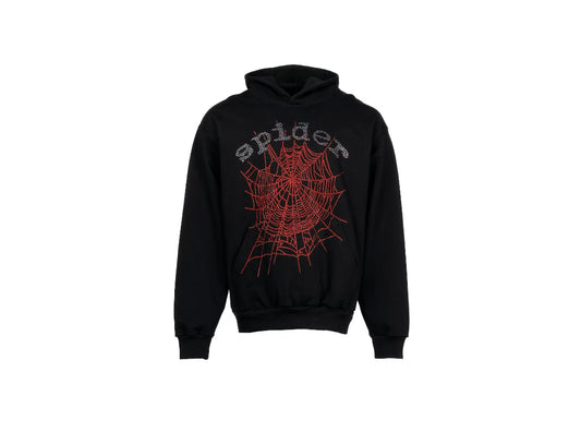 Sp5der OG Rhinestone Logo Hoodie Black