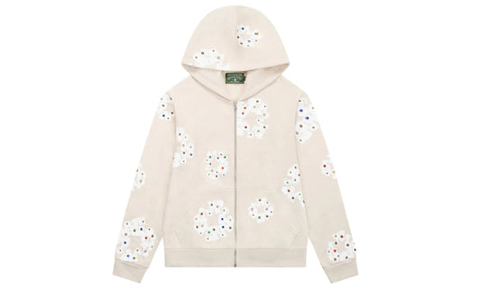 Denim Tears Rhinestone Cotton Wreath Zip Hoodie Oatmeal