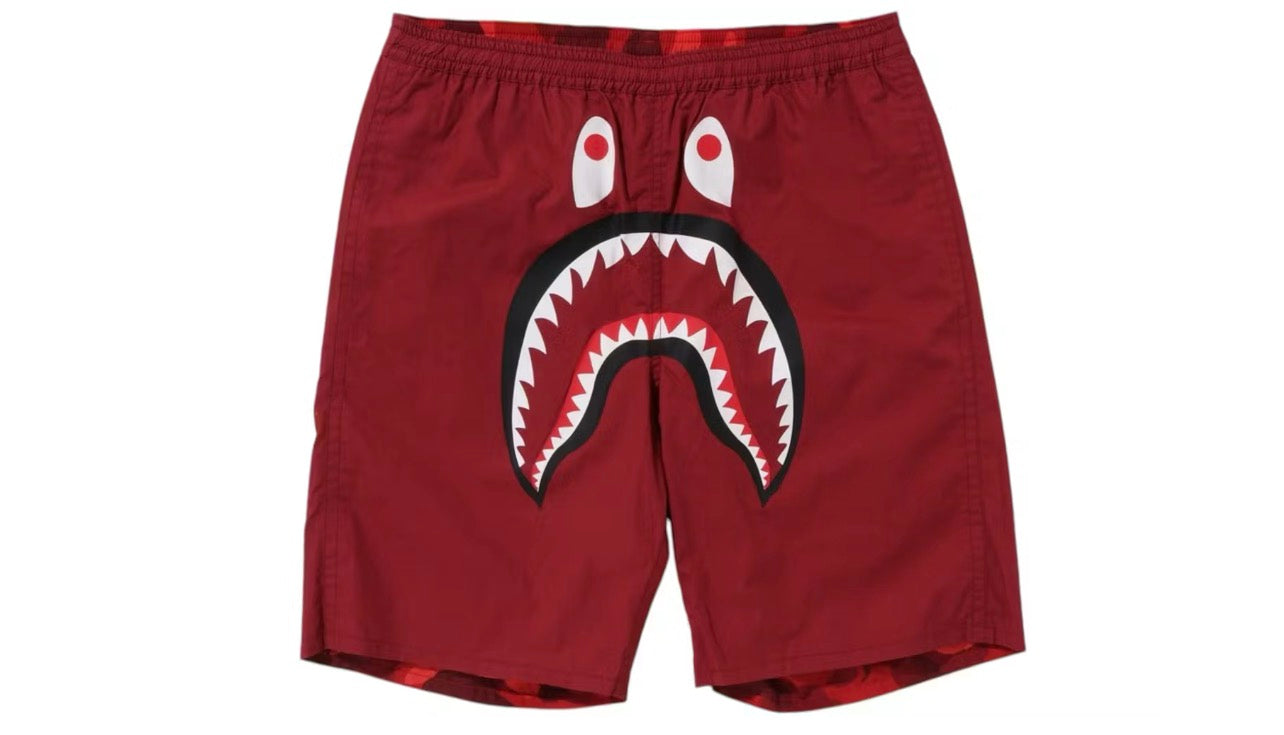 Bape Color Camo Shark Reversible Shorts Red