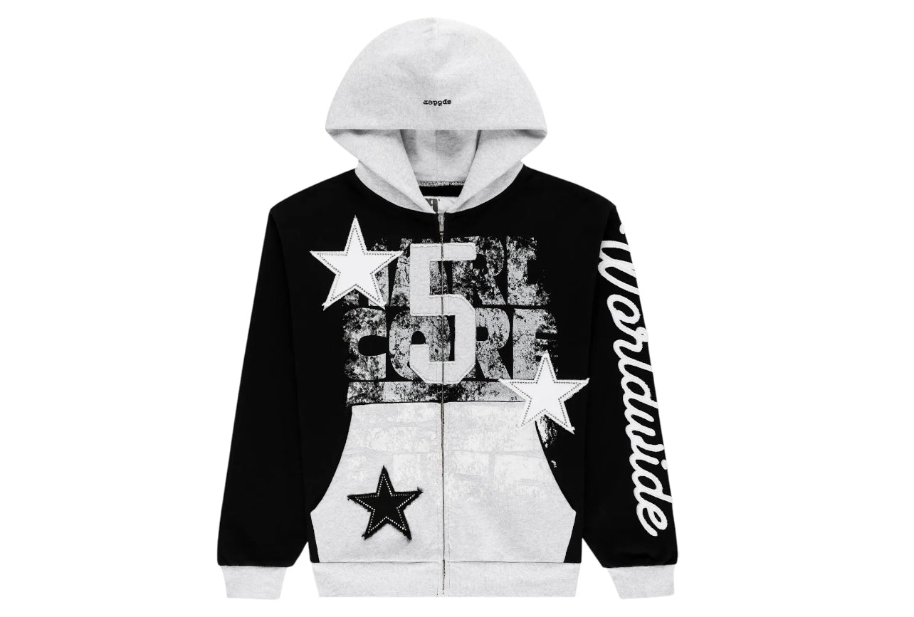 Sp5der Triple 5 Stitch Zip Up Hoodie Black