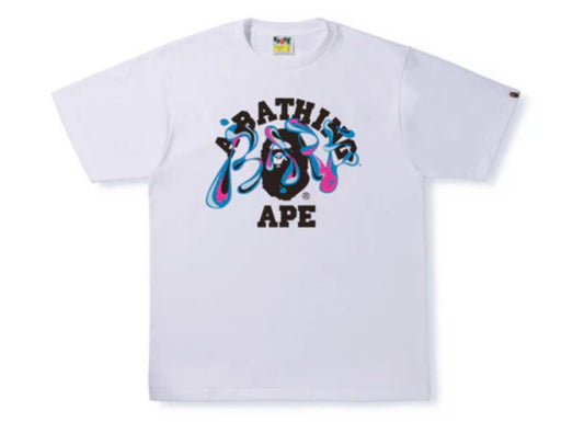Bape College Tee Marble Camo White