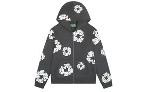 Denim Tears Rhinestone Cotton Wreath Zip Hoodie Vintage Black