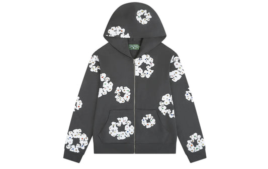 Denim Tears Rhinestone Cotton Wreath Zip Hoodie Vintage Black