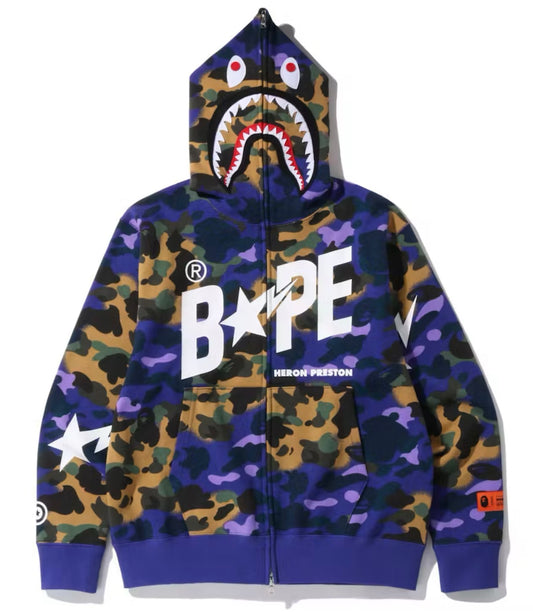 BAPE x Heron Preston Mix 1st Camo Shark Relaxed Fit Full Zip Hoodie
