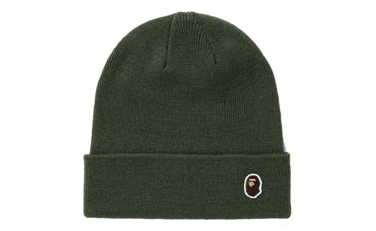 Bape Ape Head One Point Knit Beanie Olivedrab
