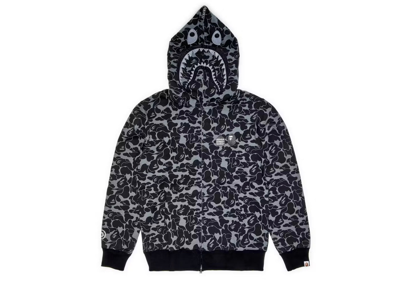 Bape x Dover Street Market Special Camo Shark Full Zip Hoodie Black