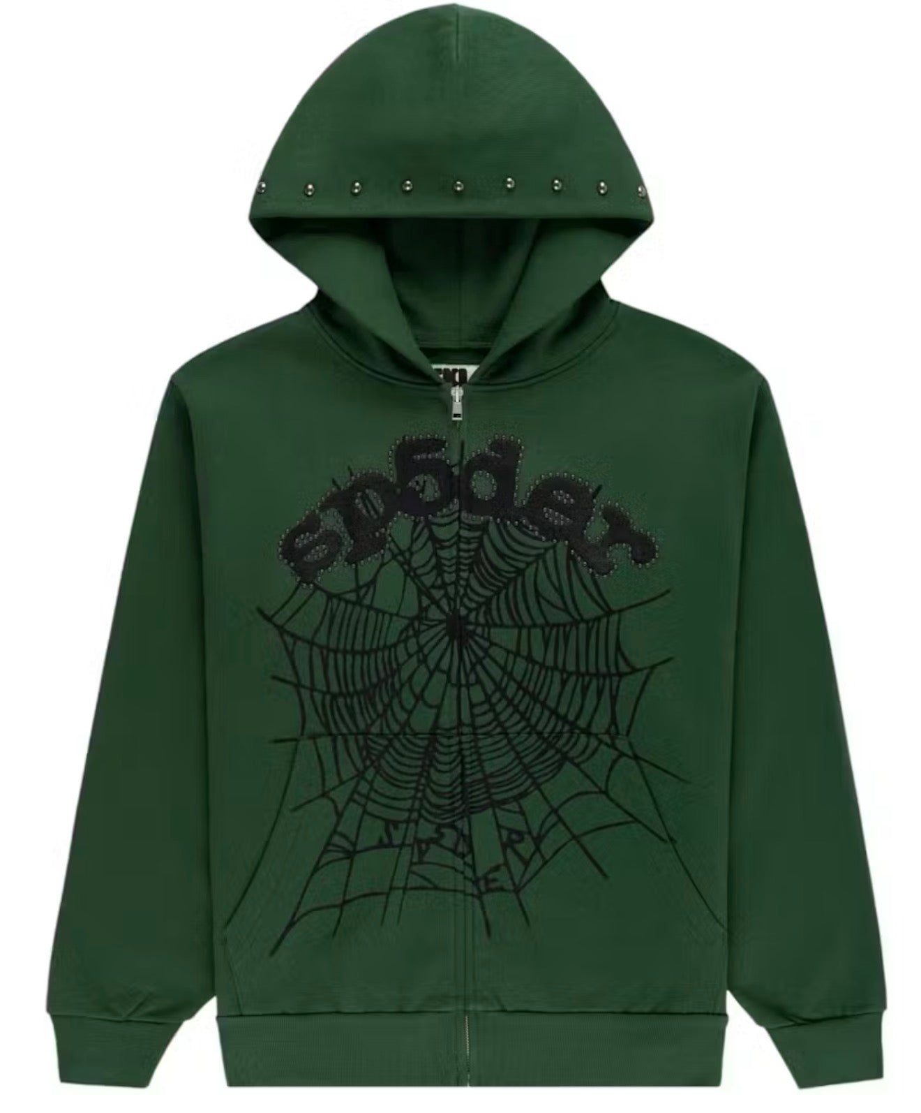 Sp5der OG Web Studded Zip Hoodie Green