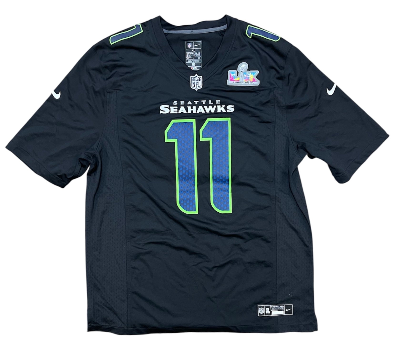 Nike Smith-Njigba Seattle Seahawks Super Bowl LX Patch Jersey Black