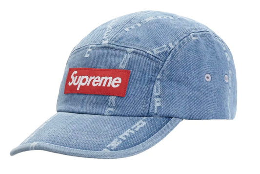 Supreme Logo Stripe Jacquard Denim Camp Cap Blue