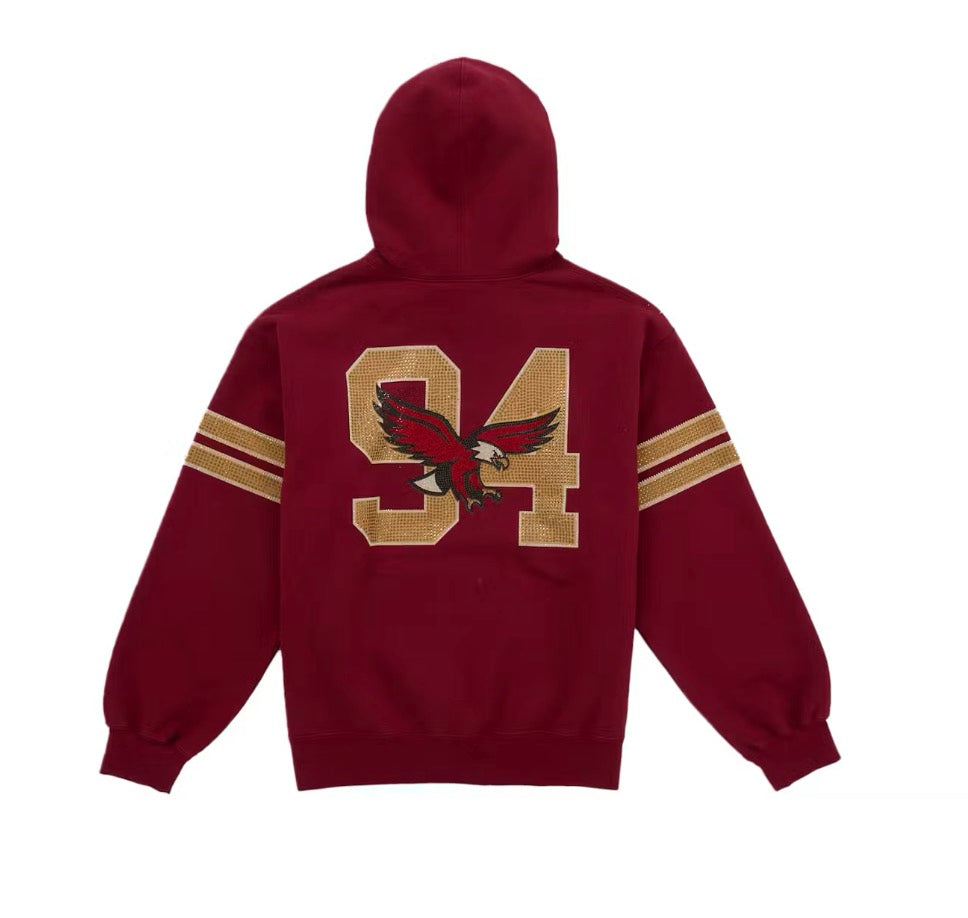 Supreme Rhinestone Eagle Hooded Sweatshirt Red