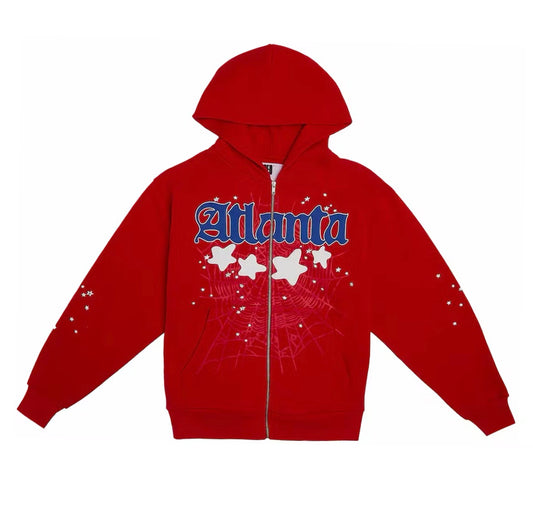 Sp5der Atlanta Zip Up Hoodie Red