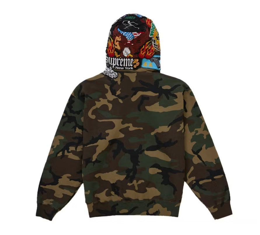 Supreme Patches Zip Up Hooded Sweatshirt Woodland Camo