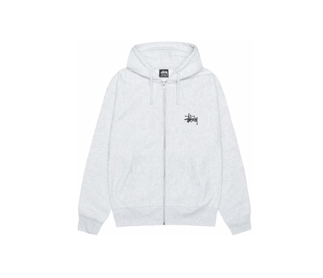 Stussy Basic Script Zip Up Hoodie Ash Heather