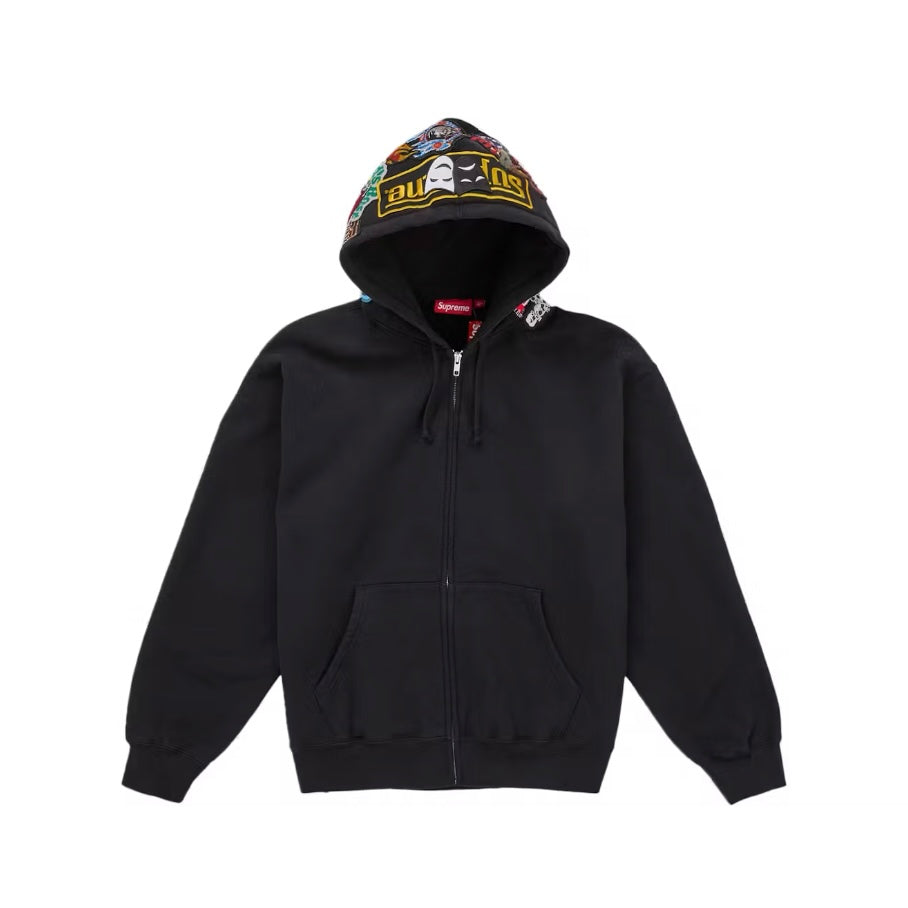 Supreme Patches Zip Up Hooded Sweatshirt Black